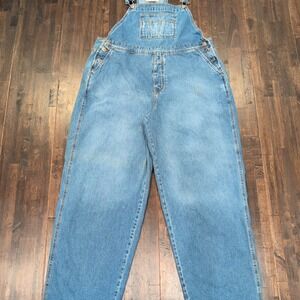 Vintage London Jean Womens XL Blue Denim Overalls 40x30 Distressed Made USA Y2K
